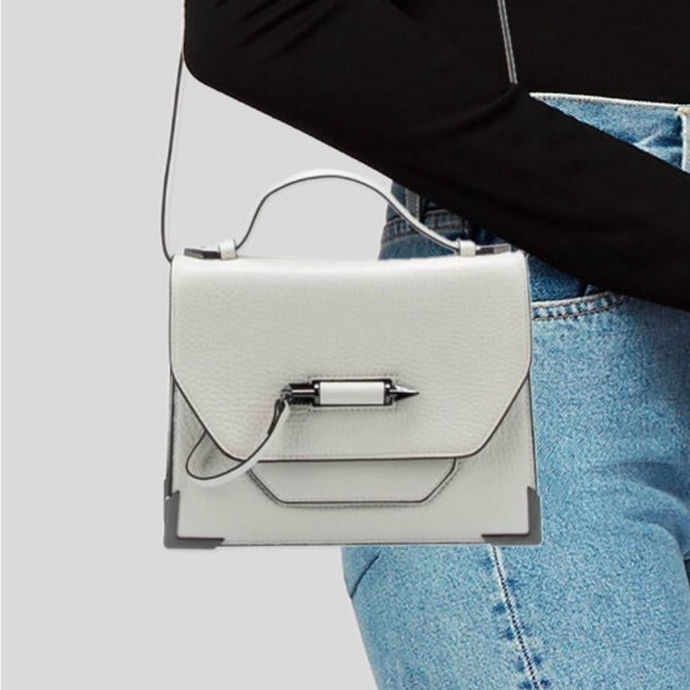 Mackage Rubie White Grain Smooth Leather Crossbody Satchel handle small handbag
